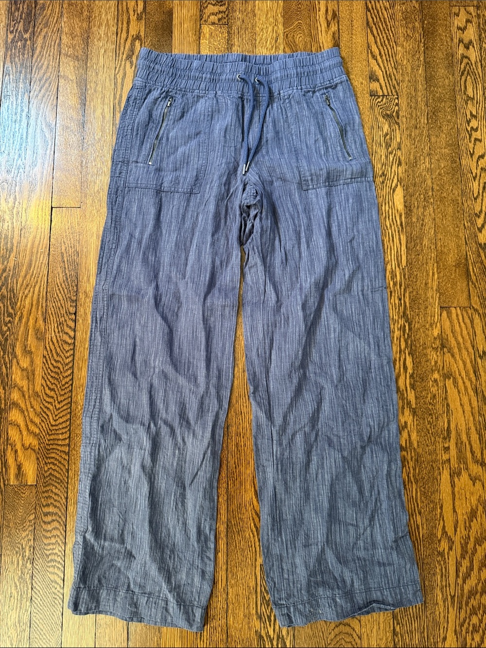 Athleta Cabo Linen Textured Wide Leg, EUC, 12 Tall, Navy